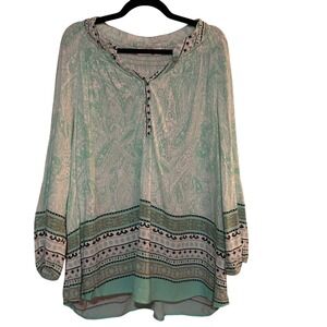 Paisley Print Blouse Long Sleeve Button Up Tunic Top Boho‎ Chic